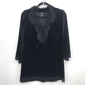 Alfani Black Velvet Ruffle Pleat Pullover Tunic Blouse